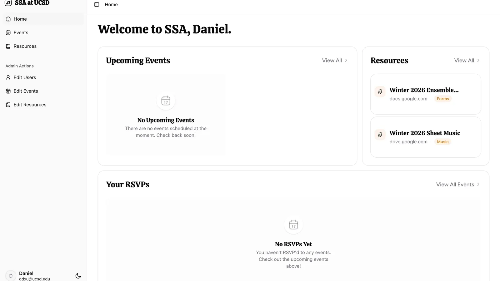 SSA at UCSD Member Dashboard