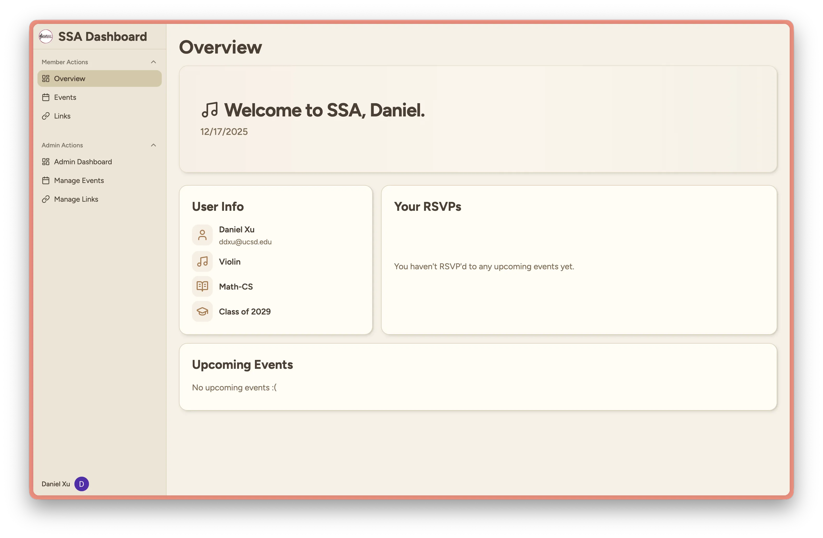 SSA at UCSD Member Dashboard
